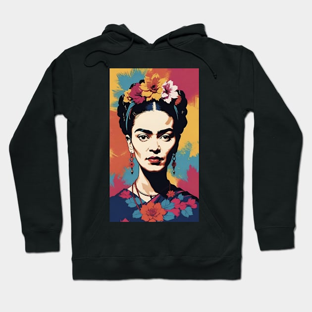 Frida's Radiant Reverie: Colorful Portrait Hoodie by FridaBubble